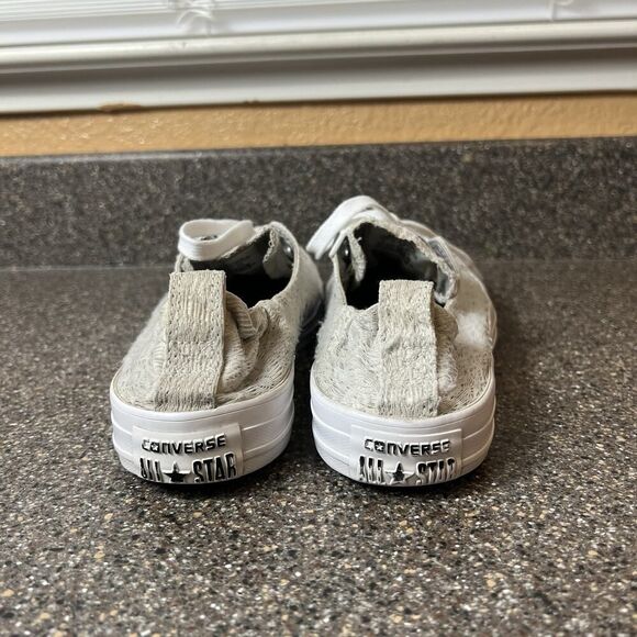 Converse All Star Slip On Light Gray Lace Canvas Shoes Womens Sz 9 Stretch Back - Picture 9 of 11